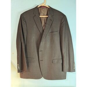 Hart Schaffner Marx Blazer 42R Brown Houndstooth Wool USA 2 Btn Sport Coat